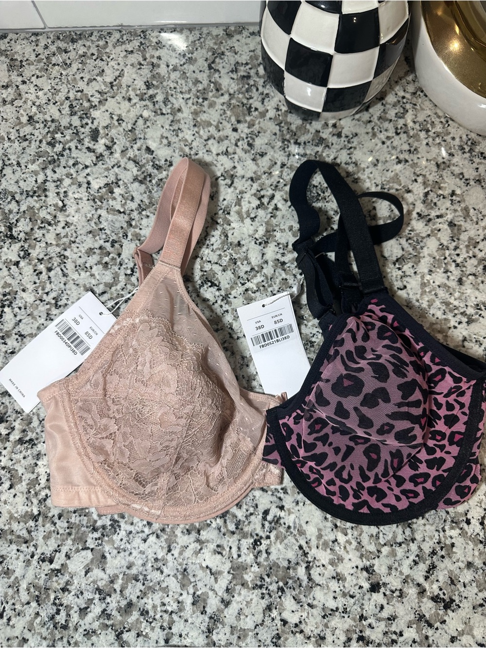 Lace Overlay Underwire Bra — Blush Pink & Black/Pink Leopard